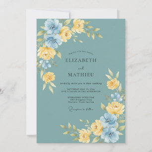 Invitación Boda floral luminosa turquesa