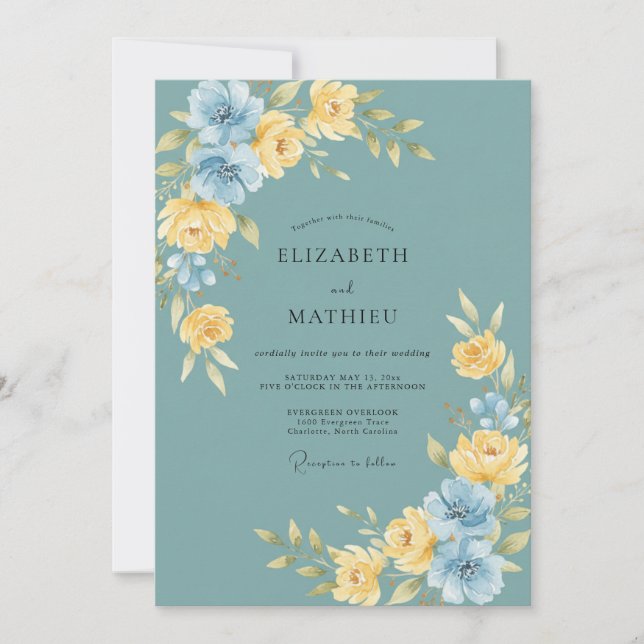 Invitación Boda floral luminosa turquesa (Anverso)