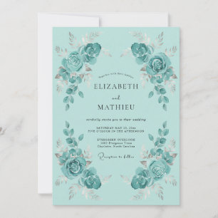 Invitación Boda Floral Luminosa Turquesa