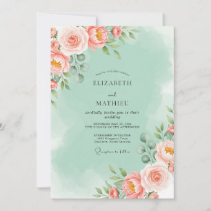Invitación Boda floral luminosa verde menta