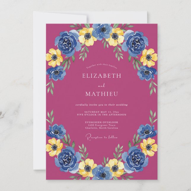 Invitación Boda floral magenta atrevida (Anverso)