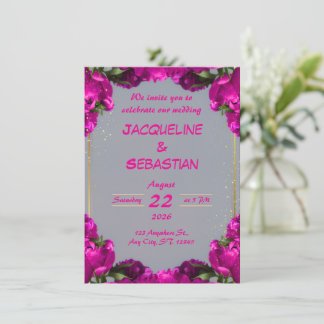 Invitación Boda floral magenta audaz