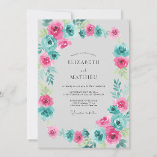 Invitación Boda floral magenta teal vívido