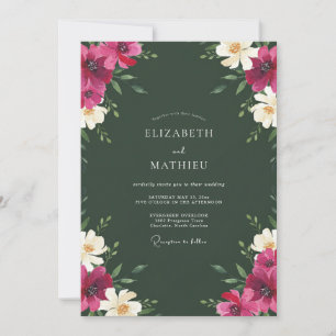 Invitación Boda floral magenta verde bosque
