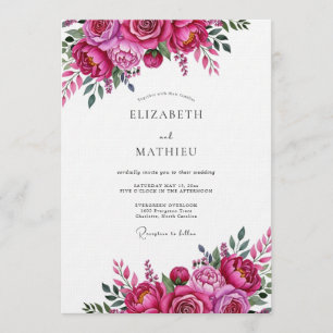 Invitación Boda Floral Magenta Vibrante