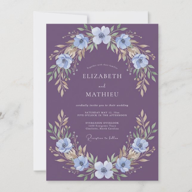 Invitación Boda floral magnífica de ciruela (Anverso)