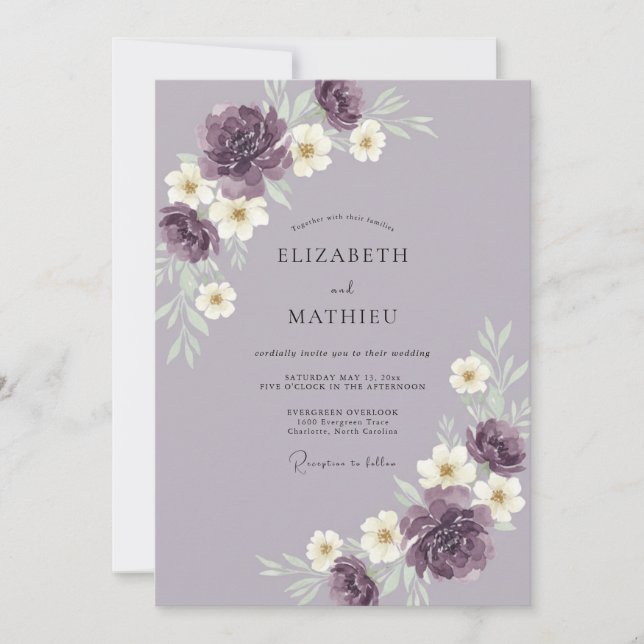 Invitación Boda floral magnífica de lavanda (Anverso)