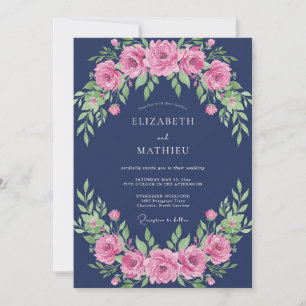 Invitación Boda floral majestuosa azul marino