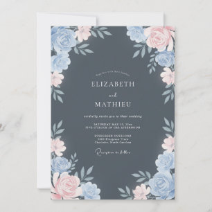Invitación Boda Floral Majestuosa Azul Pizarra