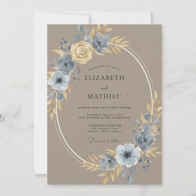 Invitación Boda floral majestuosa beige (Anverso)