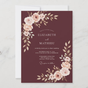 Invitación Boda floral majestuosa de Borgoña