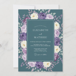 Invitación Boda floral majestuosa en verde azulado