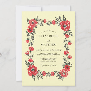 Invitación Boda floral majestuosa escarlata