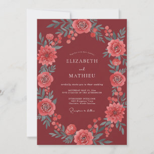 Invitación Boda floral majestuosa granate