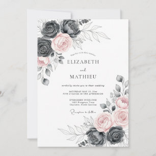 Invitación Boda floral majestuosa gris carbón