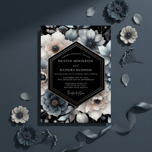 Invitación Boda floral malhumor azul pizarra