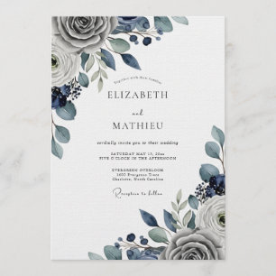 Invitación Boda floral malhumor azul pizarra