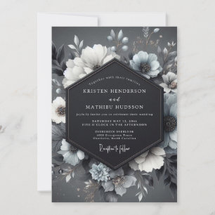 Invitación Boda floral malhumorada azul pizarra