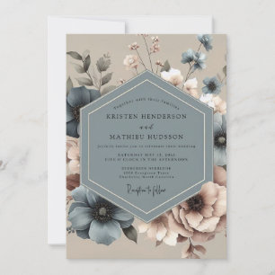 Invitación Boda floral malhumorada azul polvoriento