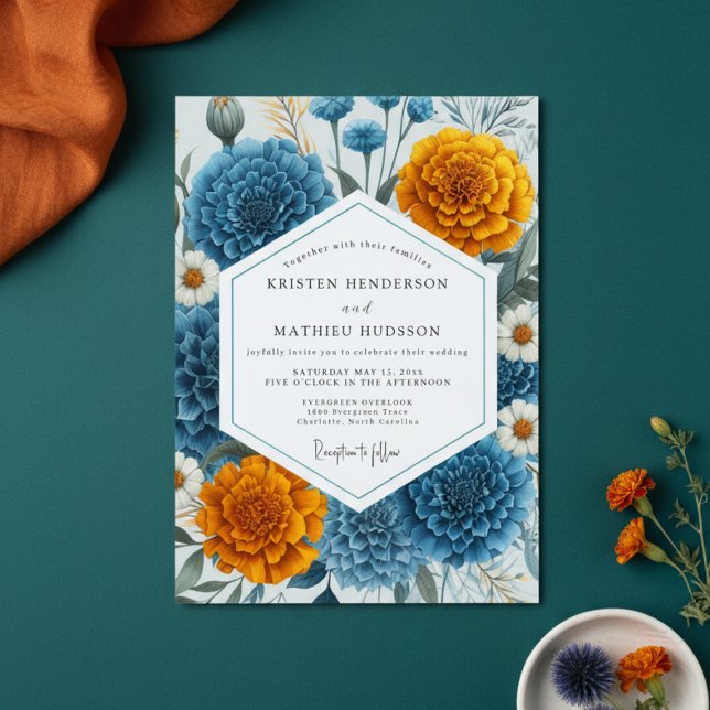Invitación Boda floral malhumorada azul turquesa (Subido por el creador)
