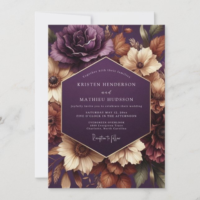 Invitación Boda Floral Malhumorada Ciruela (Anverso)