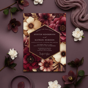 Invitación Boda floral malhumorada de Borgoña