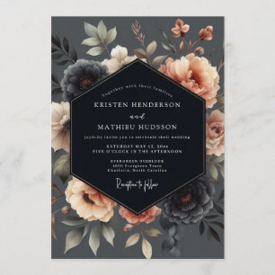 Invitación Boda Floral Malhumorada de Durazno Carbón