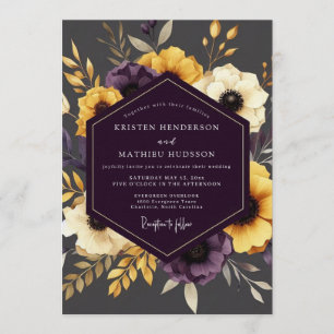 Invitación Boda floral malhumorada de mostaza y ciruela