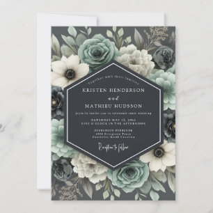 Invitación Boda floral malhumorada de pizarra y marfil
