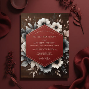 Invitación Boda floral malhumorada de rojo intenso