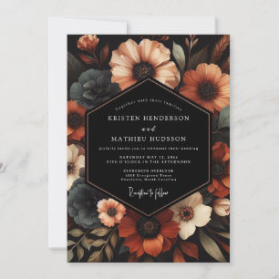 Invitación Boda floral malhumorada de terracota y pizarra