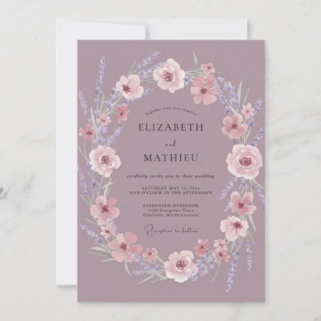 Invitación Boda floral malva (Anverso)