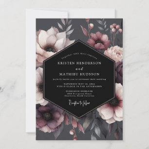 Invitación Boda floral malva con ambiente sombrío