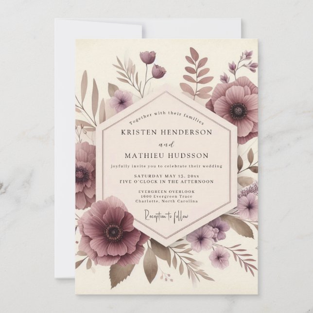 Invitación Boda floral malva en el bosque (Anverso)