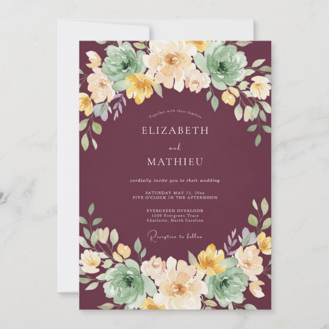 Invitación Boda floral malva melancólica (Anverso)