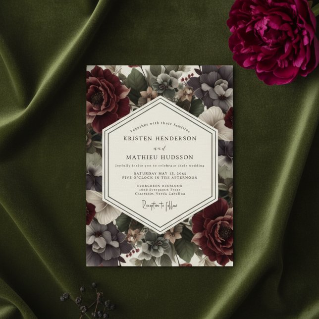 Invitación Boda floral malva oscura (Subido por el creador)