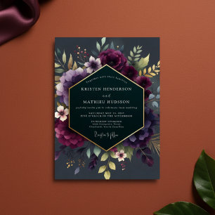 Invitación Boda Floral Malva Profunda y Melancólica