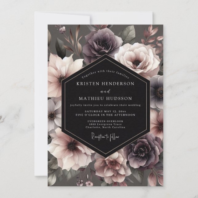 Invitación Boda Floral Malva Slate Bloom (Anverso)