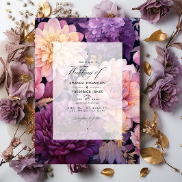 Invitación Boda floral malva y dorado