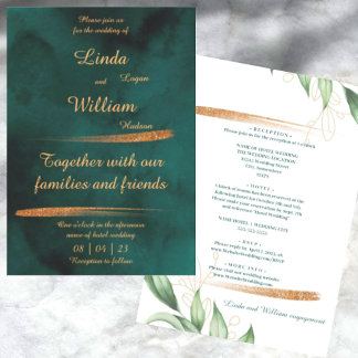 Invitación Boda floral Mar profundo color de agua verde oscur
