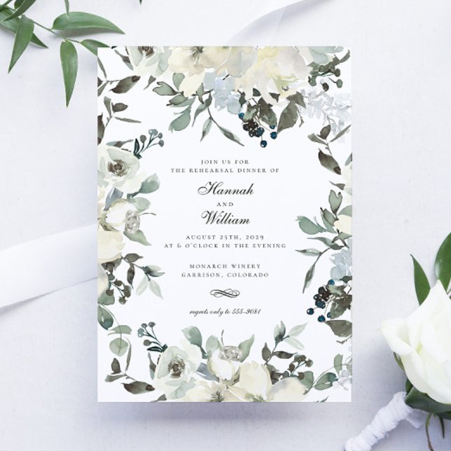 Invitación Boda floral marfil acuarela ensayo cena (Subido por el creador)