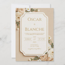 Boda Floral Marfil Beige con Reborde Dorado