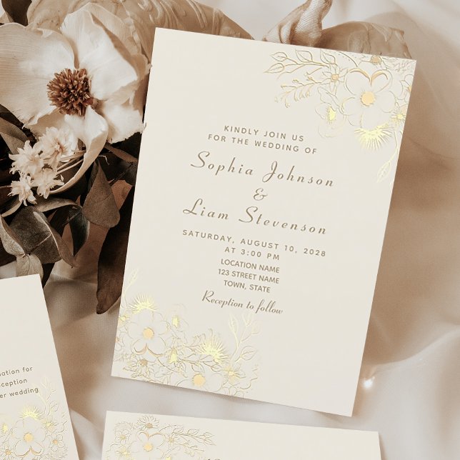 Invitación Boda floral marfil-oro vintage (Subido por el creador)