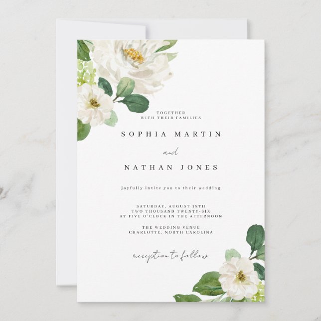 Invitación Boda Floral Marfil Watercolor Greenery (Anverso)