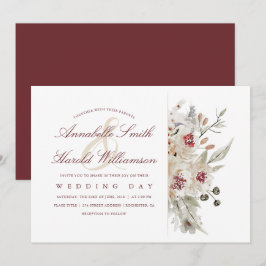 Invitación Boda floral marfil y borgoña