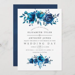 Invitación Boda floral marina y acuarela blanca