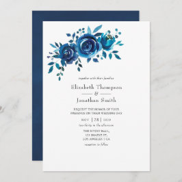 Invitación Boda floral marina y acuarela blanca