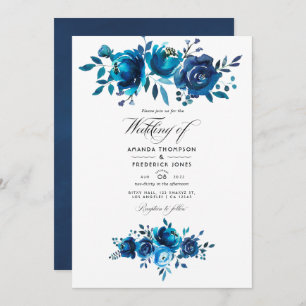 Invitación Boda floral marina y acuarela blanca