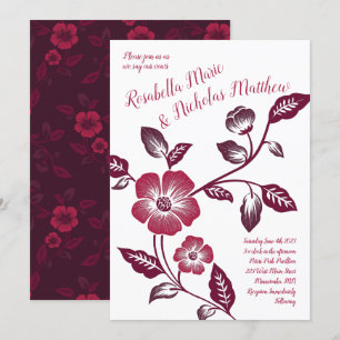 Invitación Boda Floral Maroon Wine Dark Letterpress