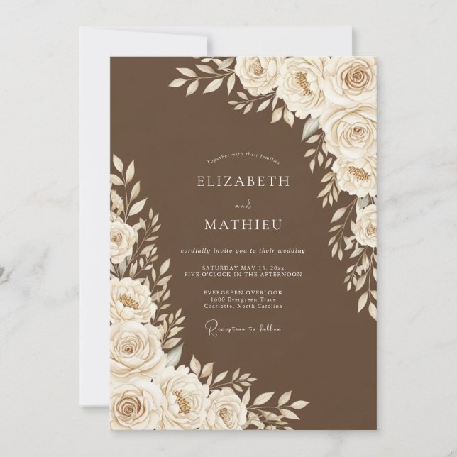 Invitación Boda Floral Marrón (Anverso)